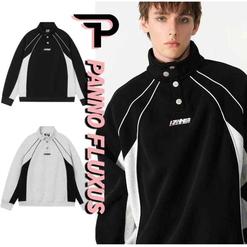 Pannofluxus เสื้อกันหนาวผู้ชายอเมริกันย้อนยุคหลวมสบายๆคุณภาพสูงสไตล์เป็นกลางเสื้อคู่สไตล์วิทยาลัย