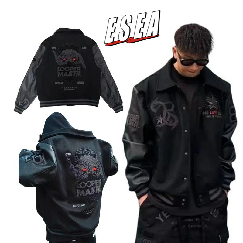 Esea ชุดเบสบอลเสื้อแจ็คเก็ตผ้าขนสัตว์เย็บปักถักร้อย Retro หลวมเสื้อลําลอง