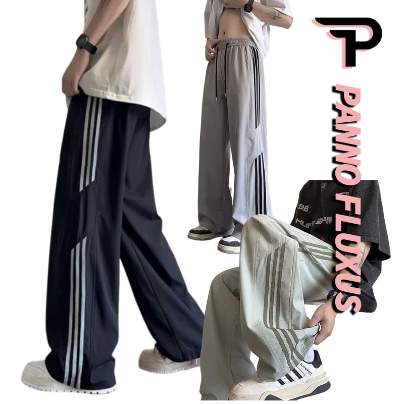 Pannofluxus กางเกงขายาวผู้ชายหลวมสบายๆอเมริกันย้อนยุคกางเกงกีฬาผ้าไหมน้ําแข็งแห้งเร็ว