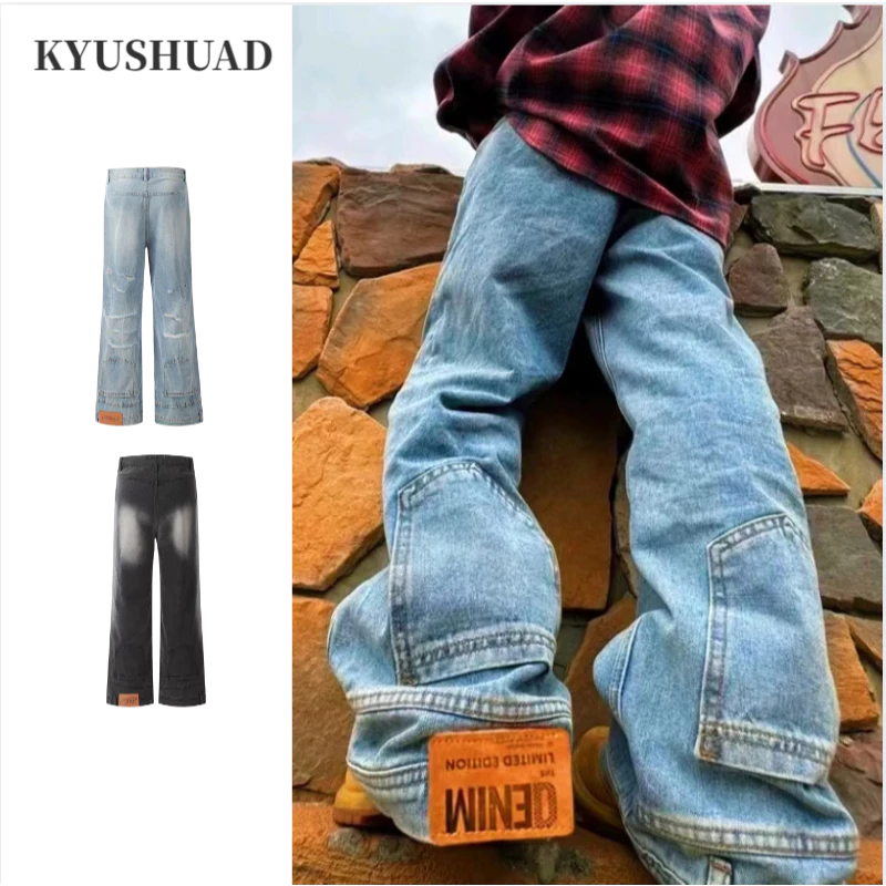 Kyushuad กางเกงยีนขายาว ทรงหลวม สไตล์เรโทร อเมริกัน เรียบง่าย สําหรับผู้ชาย
