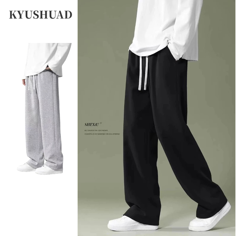 Kyushuad กางเกงขายาวลําลอง ผ้าเรยอน ขากว้าง ทรงหลวม สีพื้น แฟชั่นฤดูร้อน สําหรับผู้ชาย นักเรียน