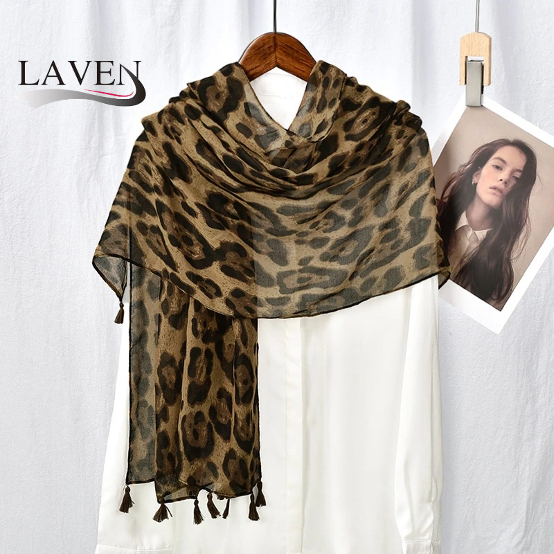 Laven มุสลิม Headscarf เสือดาวพิมพ์ Pashmina Hijab ผ้าพันคอพิมพ์พู่ผ้าคลุมไหล่ผู้หญิงสบายผ้าพันคอผ้าคลุมไหล่