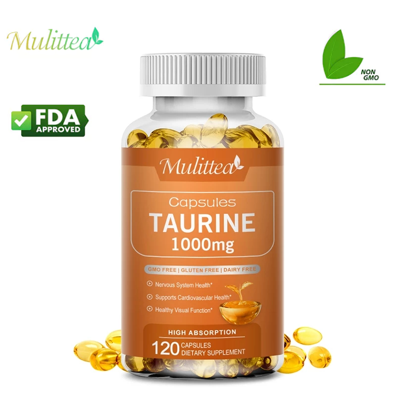 Mulittea Taurine 1000mg supplement Capsules ทอรีน 1,000มก ระบบประสาทและสุขภาพหัวใจแข็งแรงสองเท่า