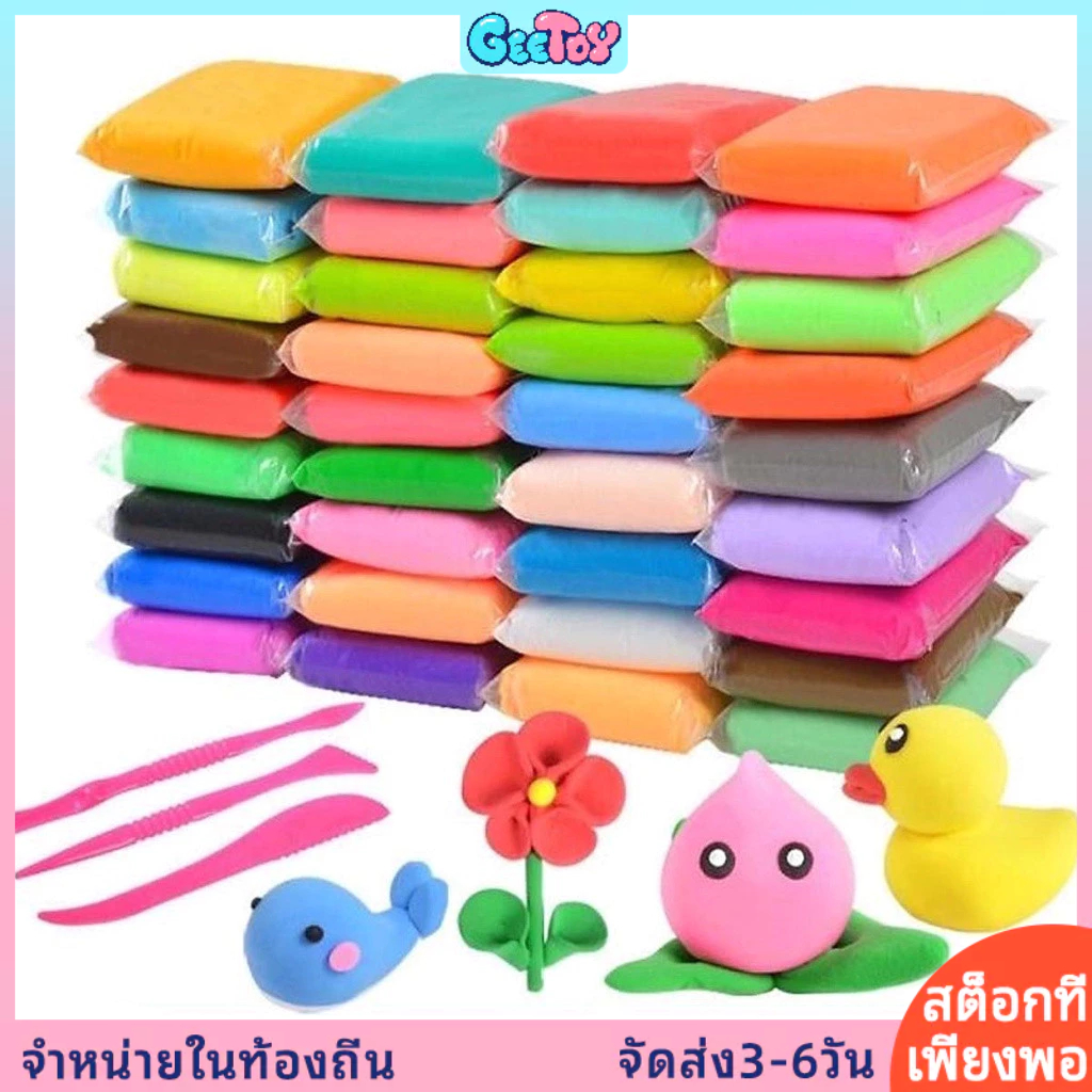 GeeToy 12/36 สี ดินน้ำมันพลาสติกแห้งเบา แป้งปั้นพลาสติกโมเดล พร้อมเครื่องมือ 3 ชิ้น ดินน้ำมันนุ่มสร้างสรรค์ ชุด DIY ของเล่นการศึกษาสำหรับเด็ก