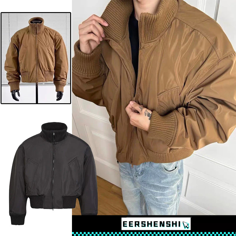 EERSHENSHI เสื้อแจ็คเก็ตผู้ชายฤดูใบไม้ร่วงและฤดูหนาวอเมริกันสั้น คลีนฟิต คอตั้งช