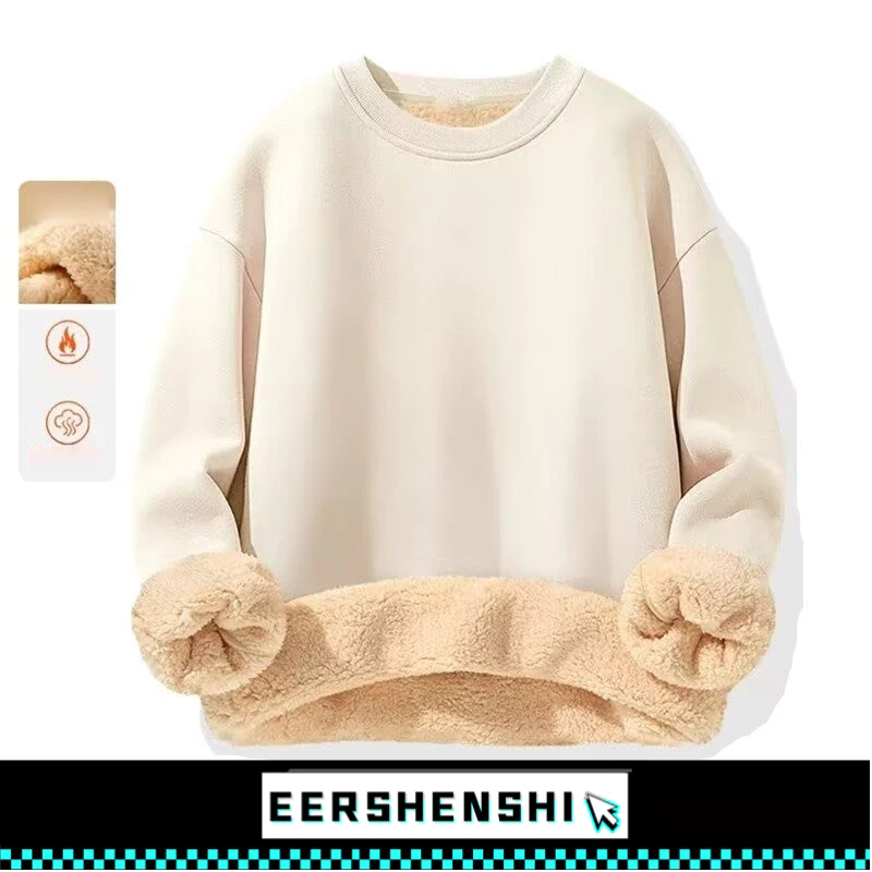 EERSHENSHI เสื้อกันหนาวผู้ชายแคชเมียร์แกะรอบคอหนาหลวมทั้งหมดตรงกับเสื้อด้านบน