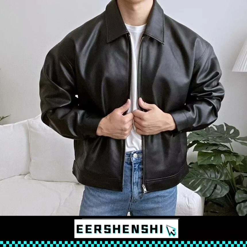 EERSHENSHI เสื้อแจ็คเก็ตหนังผู้ชายฤดูใบไม้ร่วงใหม่อินเทรนด์หนังเกาหลีลําลองชุดเบสบอล