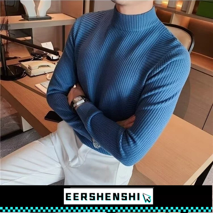 EERSHENSHI เสื้อกันหนาวผู้ชายครึ่งคอเต่าฤดูใบไม้ผลิและฤดูใบไม้ร่วงใหม่สวมใส่ภายในเกรดสูงแฟชั่นเนื้อกลางปกถักเสื้อ จุดต่ําสุด