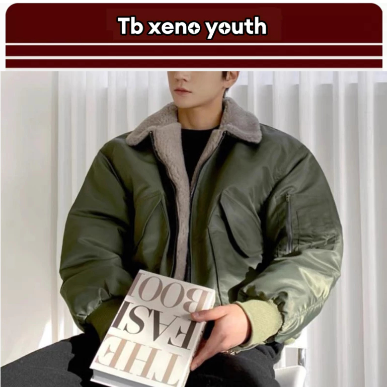 Tb xeno youth เสื้อโค้ทฤดูหนาวของผู้ชายเทรนด์อารมณ์สไตล์เกาหลีเรียบง่ายใหม่ขนแกะปกเสื้อโค้ทผ้าฝ้ายบุนวม