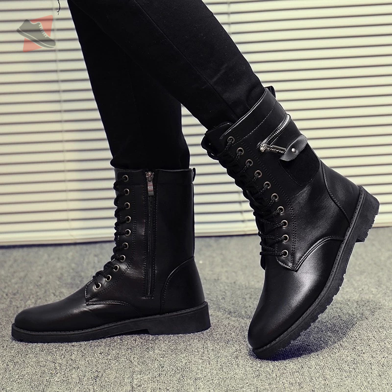NXZ093 รองเท้าบูทผู้ชายรองเท้ามาร์ตินสีดํา หนังนุ่มสวมใส่สบาย