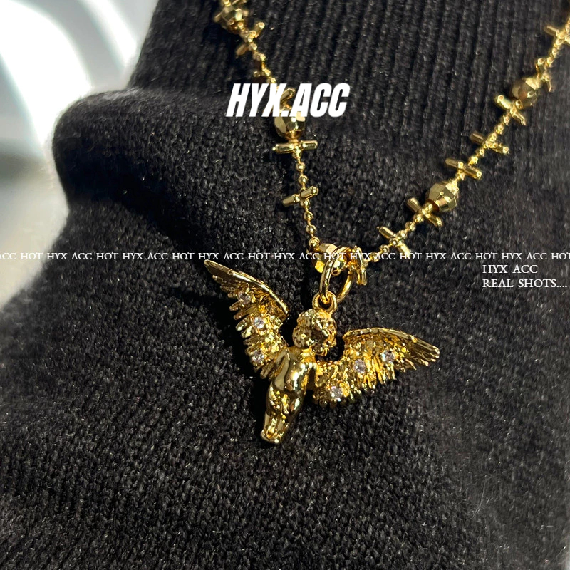 สร้อยคอผู้หญิงวินเทจน่ารักปีกแองเจิลจี้สร้อยคอขั้นสูงสร้อยคอประณีต