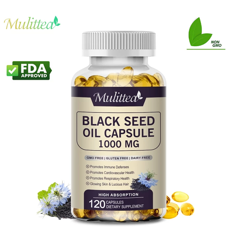 Mulittea Black Seed Oil Capsules 1000MG Omega 6 Omega 9 น้ำมันเมล็ดสีดำ โอเมก้า 6 โอเมก้า 9 ช่วยย่อยสุขภาพสนับสนุนข้อต่อและสมอง