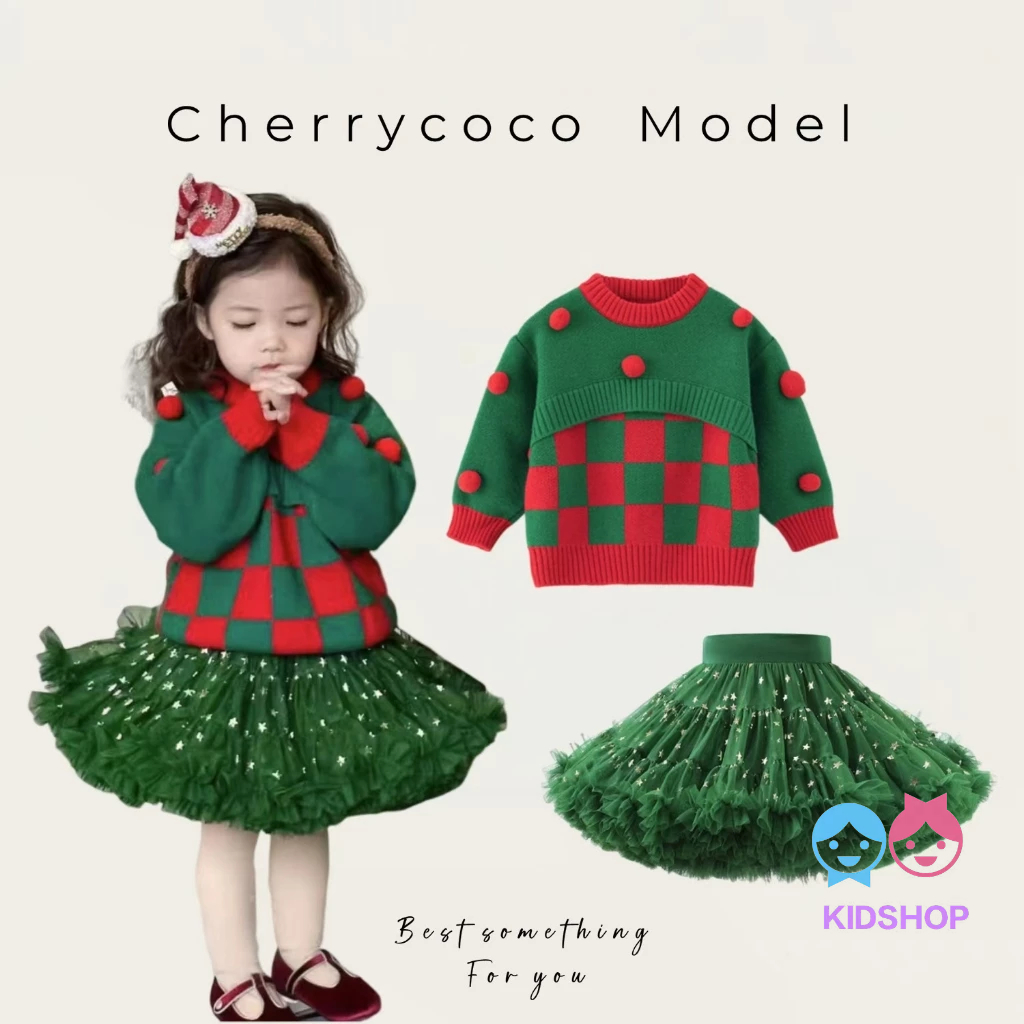 2024 สไตล์ใหม่ Super Fluffy tutu กระโปรงชุดเสื้อถักเสื้อกันหนาวสาวเจ้าหญิงสไตล์เสื้อผ้าคริสต์มาส