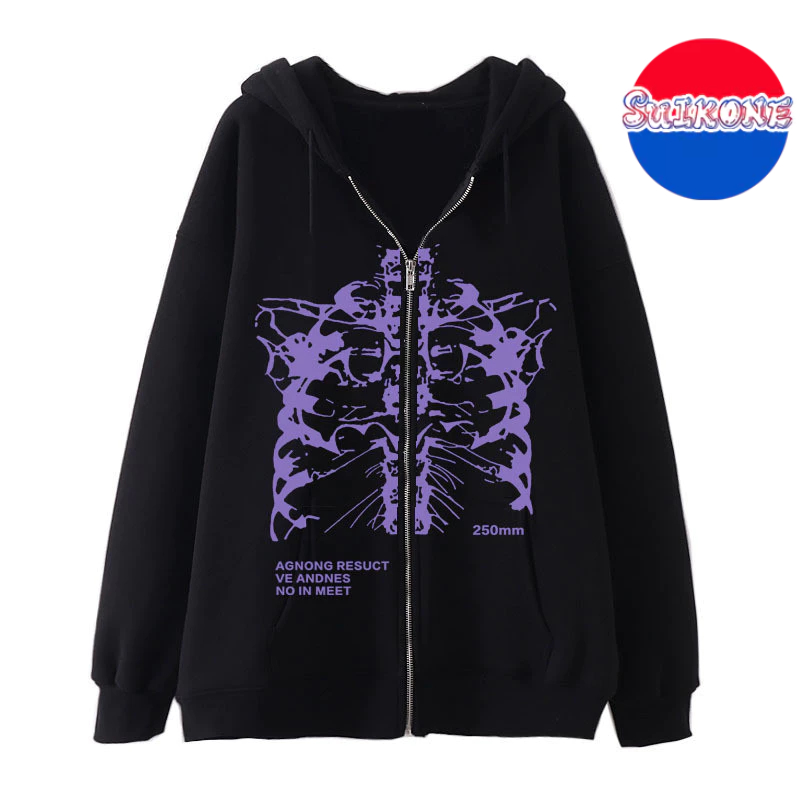 SUIKONE Suikeone เสื้อสเวตเตอร์ซิปมีฮู้ดสไตล์อเมริกันฤดูใบไม้ร่วงบวกกํามะหยี่หนาเสื้อกีฬาหลวม