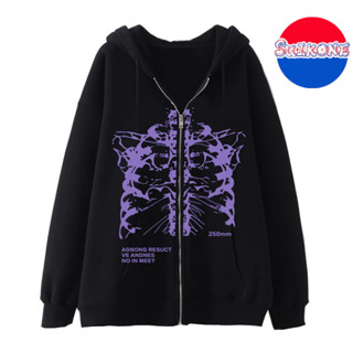 SUIKONE Suikeone เสื้อสเวตเตอร์ซิปมีฮู้ดสไตล์อเมริกันฤดูใบไม…