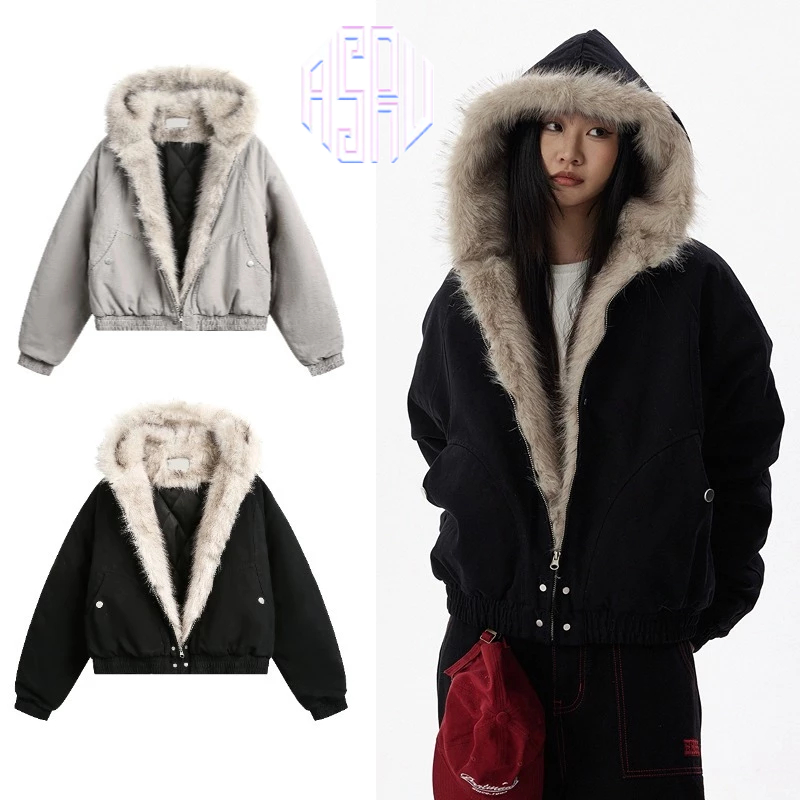 Asrv ฤดูหนาวเสื้อโค้ทผ้าฝ้ายที่อบอุ่นสําหรับผู้ชายและผู้หญิงอเมริกันย้อนยุคคลีนฟิตขนปกแจ็คเก็ตหนา