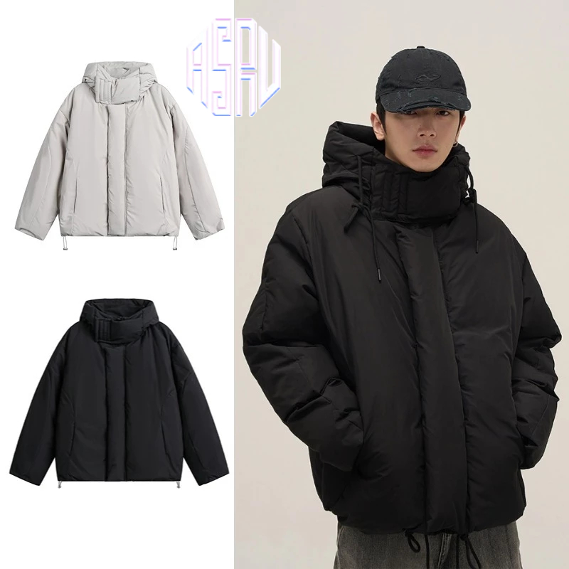 Asrv ฤดูหนาวผู้ชายและผู้หญิงสีทึบคอปกสูงคลุมด้วยผ้าผ้าฝ้ายเสื้ออเมริกัน สูง ถนน สีทึบหนาเสื้อ