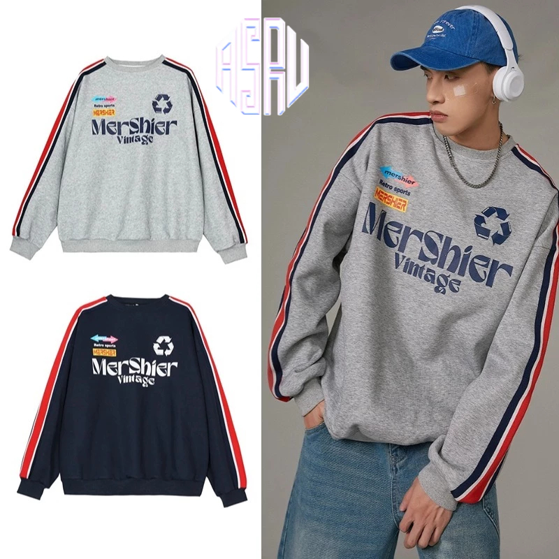 Asrv ฤดูใบไม้ร่วงผู้ชายและผู้หญิงพิมพ์ตัวอักษรหลวมแขนยาวเสื้อกันหนาวอเมริกัน สูง ถนน ย้อนยุคเสื้อสเวตเตอ