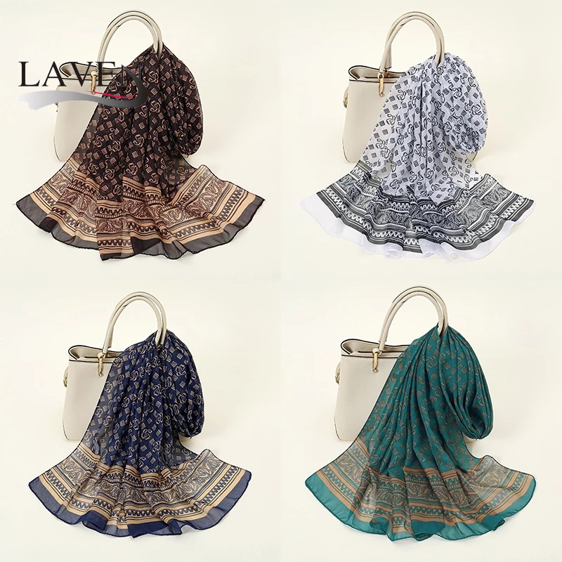 LAVEN Geometry Cashew Floral Chiffon Shawl Scarf Muslim Headscarf Women Comfortable Chiffon Scarves 