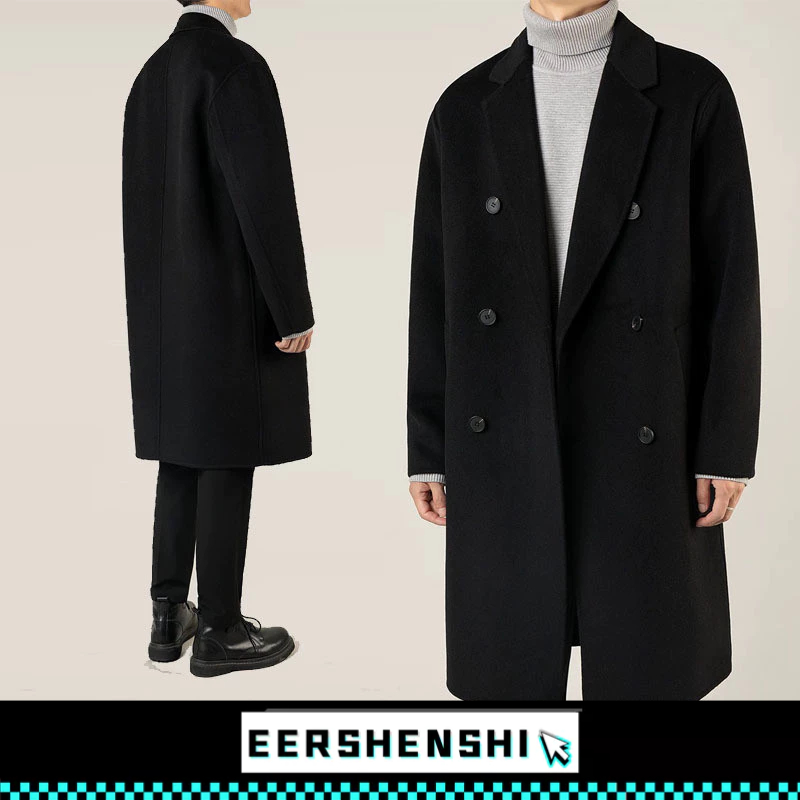 EERSHENSHI เสื้อคลุมผู้ชายผ้าขนสัตว์สองด้านสไตล์เกาหลีชุดสูทยาวปานกลางลําลองเกรดสูงเสื้อแจ็คเก็ตกระดุมสองแถว