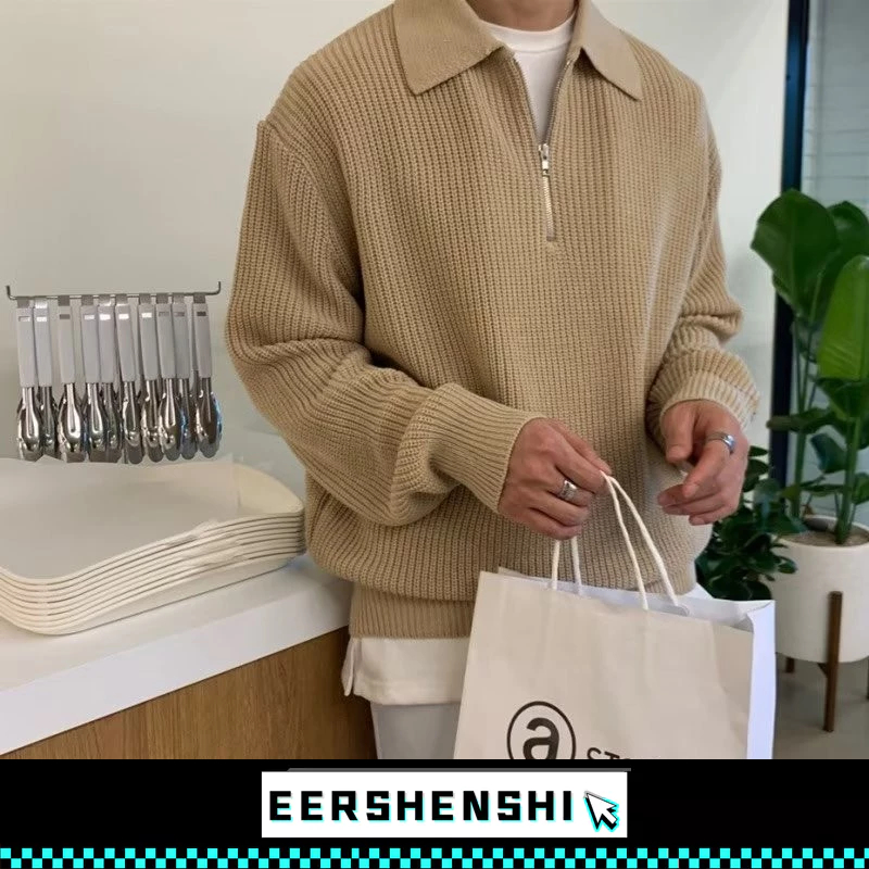 EERSHENSHI เสื้อกันหนาวผู้ชายฤดูใบไม้ร่วงและฤดูหนาวสไตล์ญี่ปุ่นย้อนยุคเกรดสูงปกเสื้อถักหลวมสบายๆ
