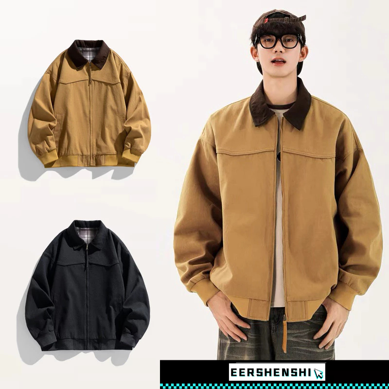 EERSHENSHI เสื้อแจ็คเก็ตผู้ชายแบรนด์แฟชั่นนักบินวินเทจเสื้อผ้าทำงานอเมริกันปกหลวม ชุดเบสบอลลำลอง