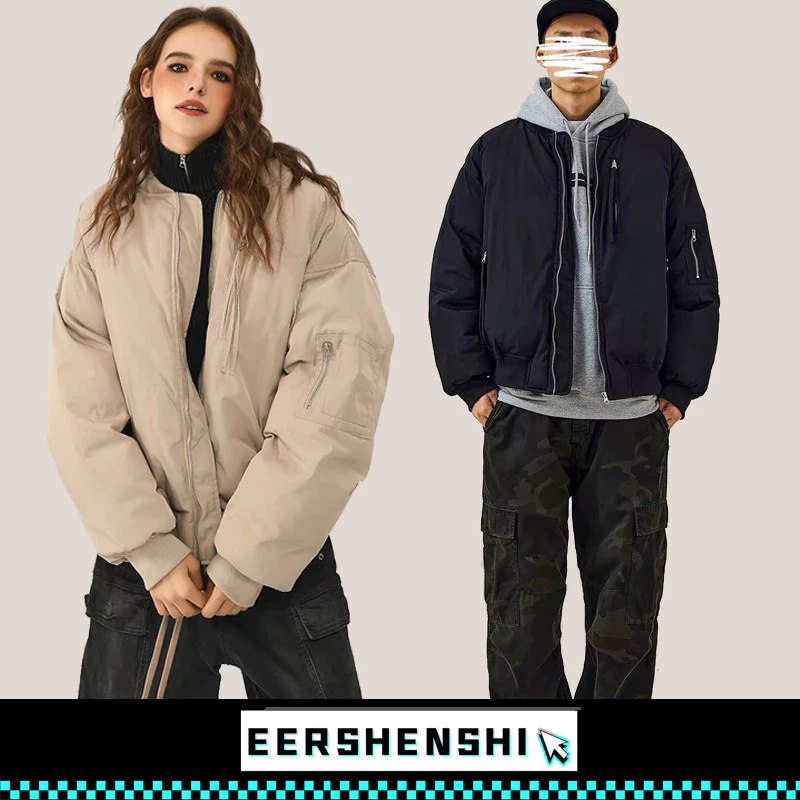 EERSHENSHI เสื้อโค้ทผู้ชายผ้าฝ้ายเสื้อแจ็คเก็ตบุนวมอเมริกันย้อนยุคหลายกระเป๋าฟังก์ชั่นนักบินแฟชั่นแบรนด์ชุดเบสบอล