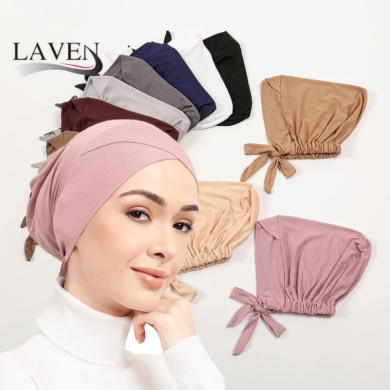 Laven ขายร้อนสีทึบ Cross Hijab Undercap มุสลิม Turban Tudung All-match ผู้หญิง Modal หมวกด้านใน Instant Hijab