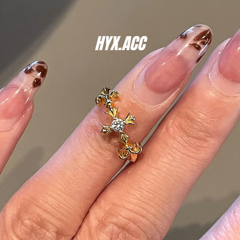 แหวนผู้หญิงวินเทจทองข้ามแหวนเปิดปรับได้