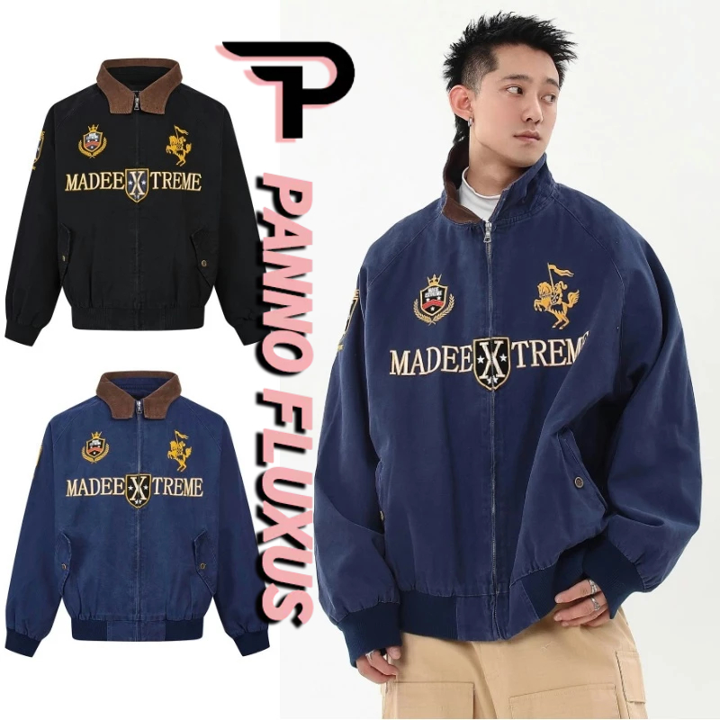 Pannofluxus เสื้อแจ็คเก็ตผู้ชายสไตล์อเมริกันเรโทรสตรีทระดับไฮเอนด์ Harrington เสื้อแจ็คเก็ตปักลายสไตล์เป็นกลาง