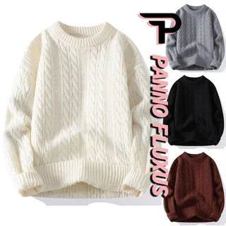Pannofluxus เสื้อกันหนาวผู้ชายแฟชั่นญี่ปุ่นสีบริสุทธิ์เรียบง่าย Unisex ลมทอดแป้งบิดถักเสื้อกันหนาว
