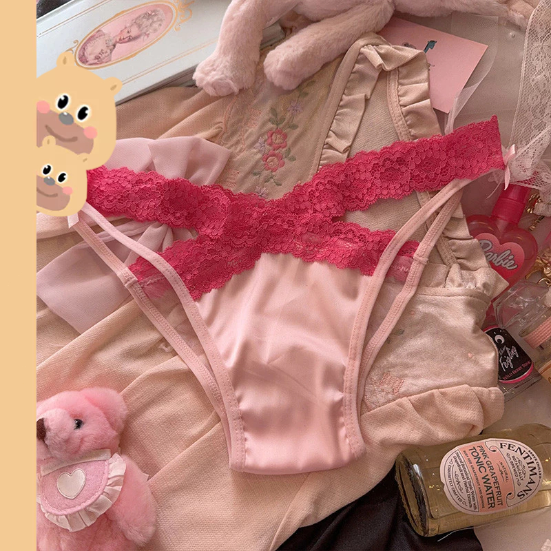 🎀bearbra🎀กางเกงในผู้หญิงน่ารัก เอวกลาง ลูกไม้ สไตล์เซ็กซี่ เป้าสองชั้นลดอับชื้อ งานสวย ผ้านิ่มมาก ไม่คัน Size （40-65KG）