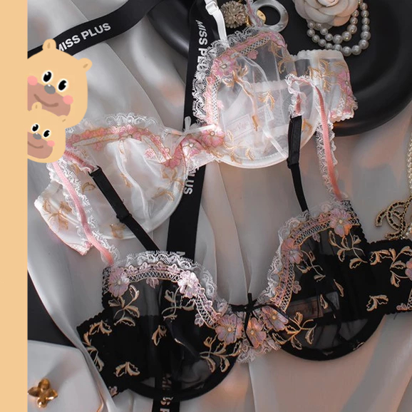 bearbra ชุดชั้นใน ดันทรง ลายดอกไม้ ลูกไม้ เซ็กซี่ สไตล์ญี่ปุ่น เรโทร สําหรับผู้หญิง มีโครง บราลูกไม้ พร้อมส่ง