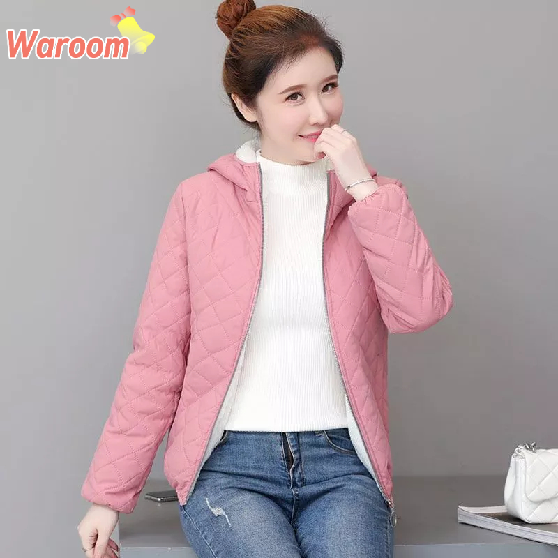 Waroom เสื้อกันหนาวมีฮู้ด โค้ทผ้าฝ้าย ผ้ากำมะหยี่ขนแกะ สไตล์เกาหลี สำหรับผู้หญิง