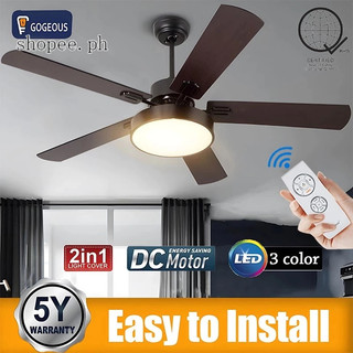 GOGEOUS 5 Blades Nordic Ceiling Fan Light Big Size Industrial Chandelier With Led 3 Color Lights Remote Inverter Dc Motor Modern Wood Ceiling Fan Lamp Sale For Bedroom Room Kitchen