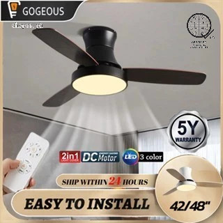 GOGEOUS 【COD】Industrial Ceiling Fan With Light Remote Chandelier Fan 42/48/52 Inch Wooden 3 Blades Moden Inverter Dc 6 Speeds 3 Lights Chandelier Big Hot Sale For Living Room Bedroom