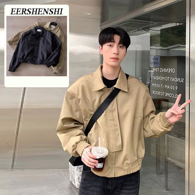 Eershenshi เสื้อเชิ้ตผู้ชาย American Retro Simple และสั้นเสื้อโปโลคอปกหลวมสบายๆแนวโน้ม Coat