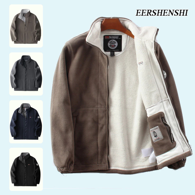 Eershenshi ชายเสื้อขนแกะเรียงรายหนาสองด้านขนแกะขั้วโลกฤดูใบไม้ร่วงและฤดูหนาว Warm Leisure plus ขนาด