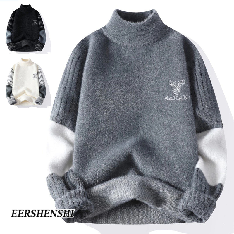 EERSHENSHI เสื้อสเวตเตอร์ผู้ชายคอเต่าครึ่งฤดูใบไม้ร่วงและฤดูหนาวเสื้อกันหนาวแฟชั่นที่อบอุ่นหนาขึ้น