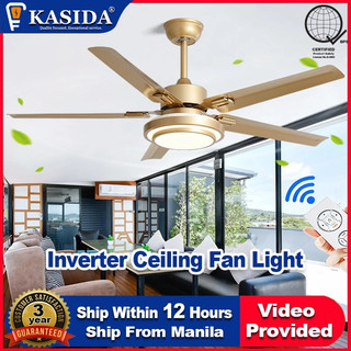 KASIDA nordic ceiling fan with light stainless steel industrial led chandelier celling fans lamp big size 5 blades inverter dc motor electronic fan lights and remote control for bedroom living room home kitchen