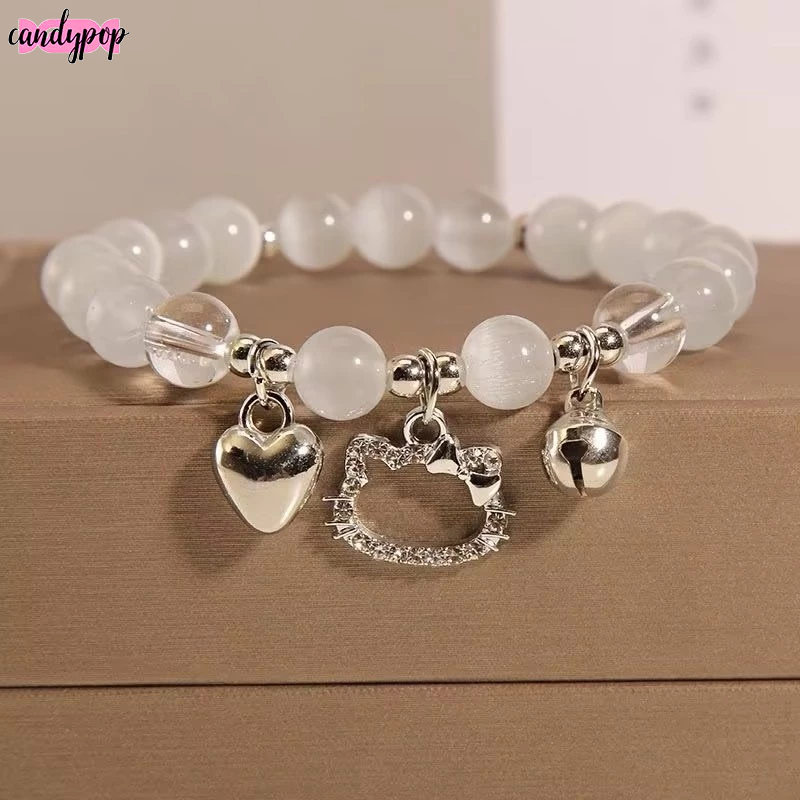 Candy สร้อยข้อมือ ประดับคริสตัล รูปตาแมว และกระดิ่ง สําหรับผู้หญิง