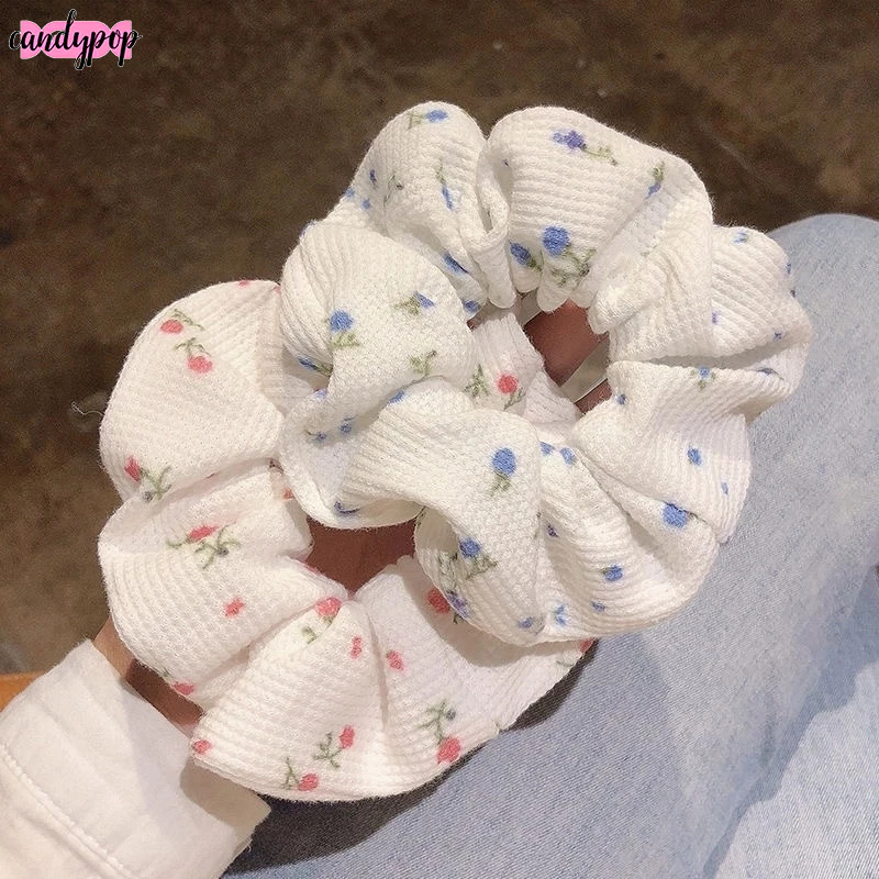 Candy ยางรัดผมลายดอกไม้สีขาวสไตล์เกาหลีสําหรับผู้หญิง
