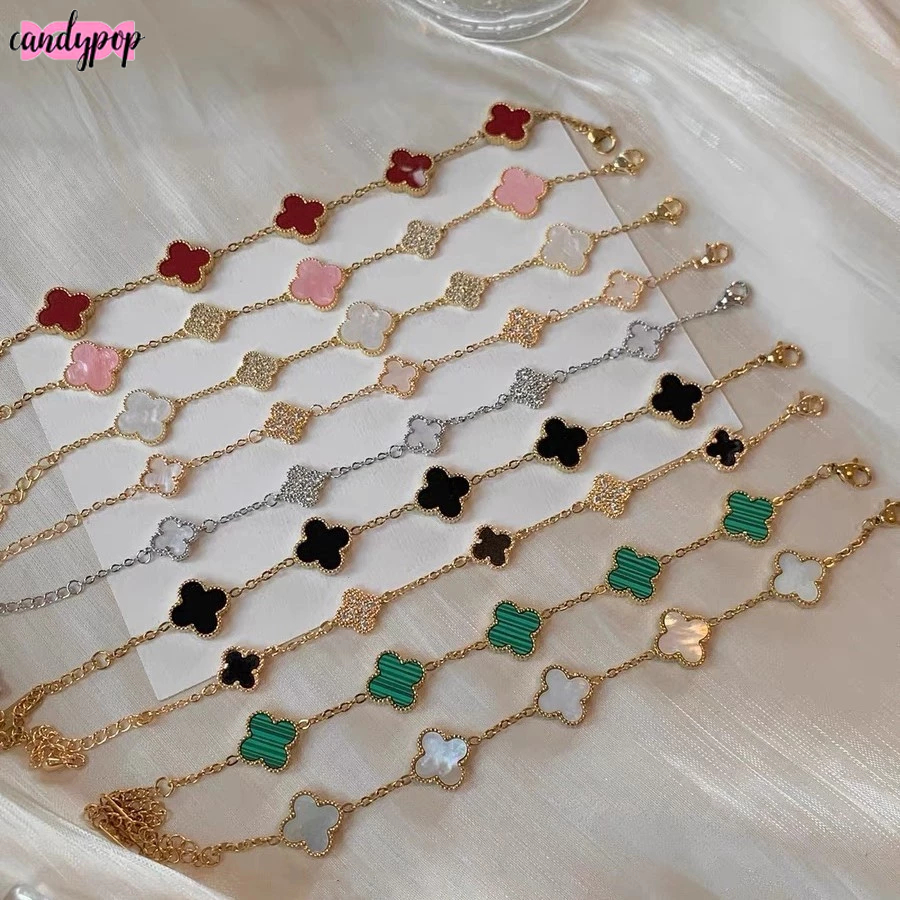 Candy สร้อยข้อมือโคลเวอร์สี่แฉก สีทอง คุณภาพสูง สไตล์เกาหลี ให้เป็นของขวัญวันเกิดเพื่อน สําหรับผู้หญิง