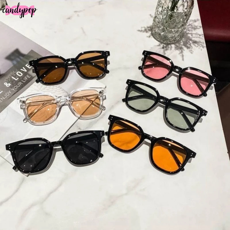 Candy พร้อมส่ง-ว่นตาแฟชั่นแว่นตากันแดดเลนส์สีสไตล์เกาหลียอดฮิตUV400กรอบเหลี่ยมผู้ชายและผู้หญิง