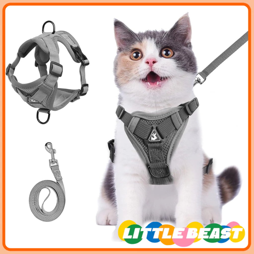 【สุดคุ้ม!】ชุดสายจูงแมวป้องกันการหลบหนี - เสื้อเกราะ mesh นุ่มปรับได้สำหรับแมวทุกประเภท