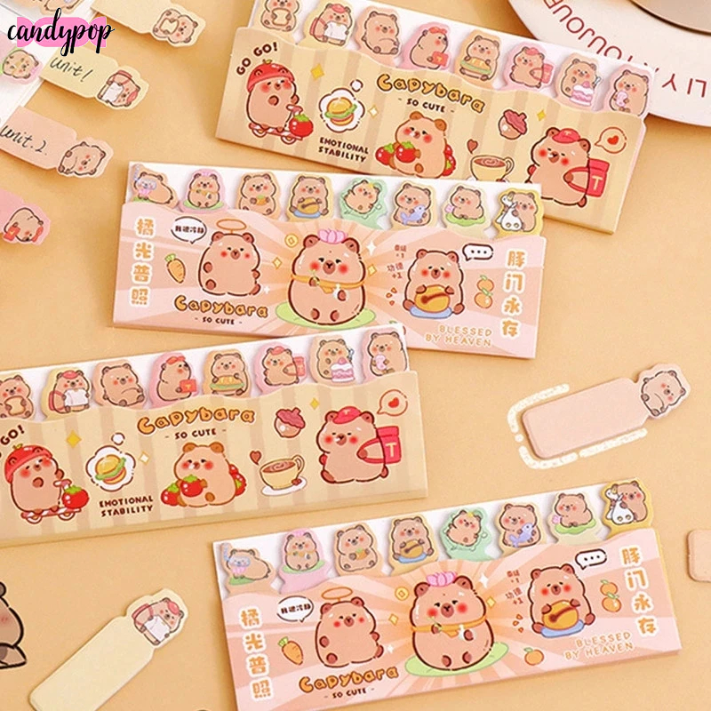 Candy บันทึกเหนียว คาปิบาระ การ์ตูนน่ารัก 120 ชิ้น - แท็บดัชนีพร้อมแท็กกาว, บันทึกออกจาก N ครั้งด้วยแผ่นบันทึกสนุกสําหรับสํานักงานโรงเรียนบ้