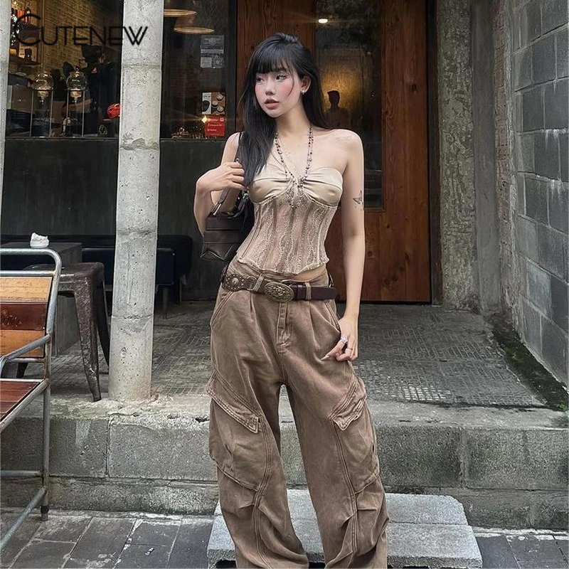 Cutenew เสื้อกั๊กเกาะอกเซ็กซี่ Off Sleeves Backless Skinny บุคลิกภาพ Niche Hot Chick ดูทินเนอร์แฟชั่นสไตล์บรรยากาศ