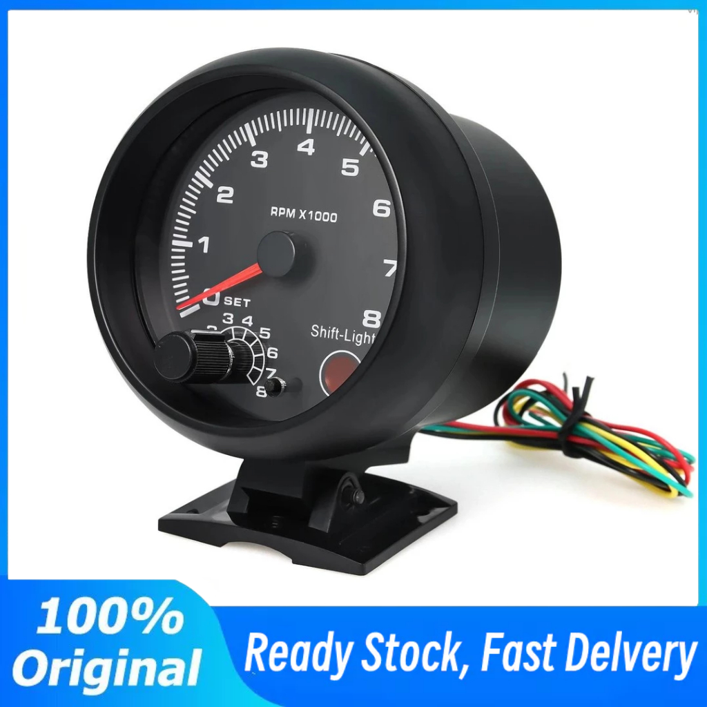 VIP-3.75 รถ Universal Black Tachometer Gauge Blue Inter Shift light 0-8000 RPM