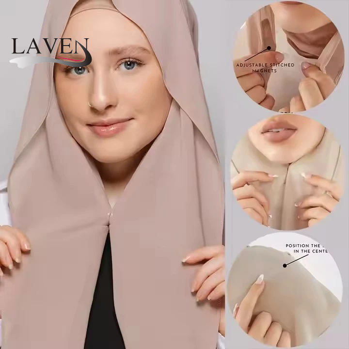 LAVEN Solid Color Instant Chiffon Magnetic Buckle Hijab Scarf Muslim Headscarf Women Chiffon Instant