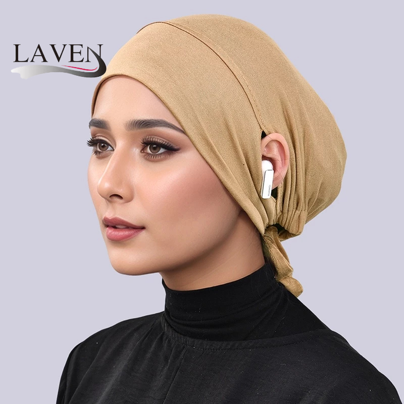 Laven พรีเมี่ยมหูหลุมด้านใน Hijab ยืดหยุ่นปรับผ้าฝ้ายนุ่ม Modal Hijab มุสลิม Instant Hijab ผู้หญิง Hijab Undercap